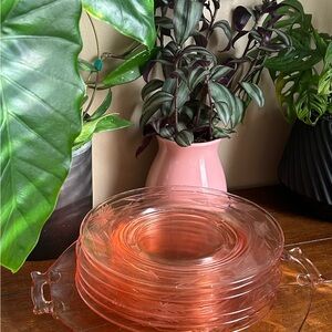 Vintage 7 Piece Pink Depression Glass Serving Set